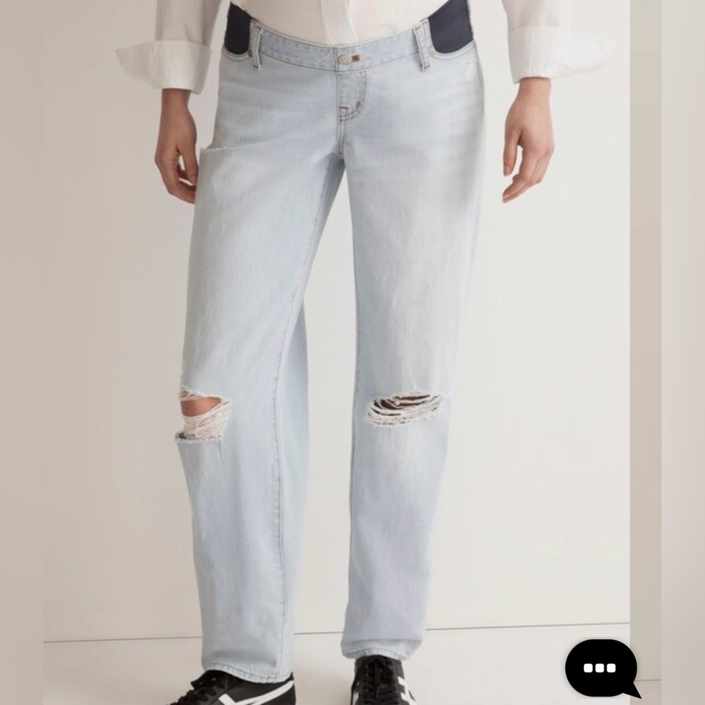 Madewell Maternity Side-Panel Slouchy Boyjean Wrightlane Wash Ripped Edition 27